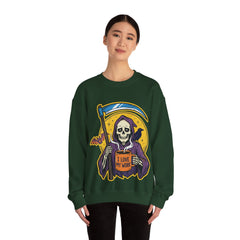 Funny Grim Reaper I Love My Work Coffee Retro Crewneck Sweatshirt