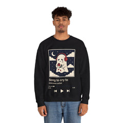 Funny Sad Ghost Song To Cry To Retro Music Player Crewneck Sweatshirt
