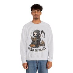 Funny Grim Reaper Read In Peace Book Cat Crewneck Sweatshirt