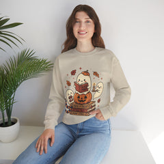 Cute Spooky Book Club Ghost Halloween Retro Crewneck Sweatshirt