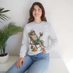 Funny Summer Mummy Relaxing On Beach Chair Halloween Crewneck Sweatshirt