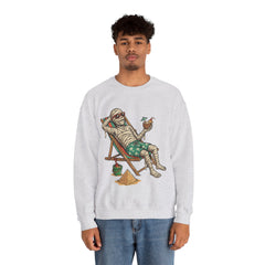 Funny Summer Mummy Relaxing On Beach Chair Halloween Crewneck Sweatshirt