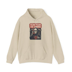Funny Grim Reaper Yeah Yeah I'm Coming But First Coffee Hoodie