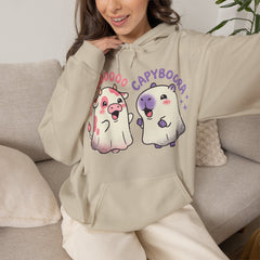 Funny Capyboora and Cow Ghost Retro Halloween Hoodie