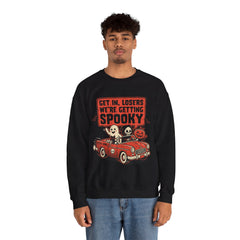 Funny Get In Losers We're Getting Spooky Retro Halloween Crewneck Sweatshirt