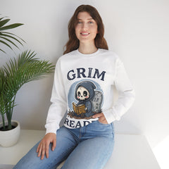 Funny Grim Reader Book Worm Retro Halloween Crewneck Sweatshirt