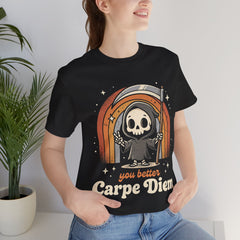 Funny Grim Reaper Carpe Diem Seize The Day Retro T-Shirt