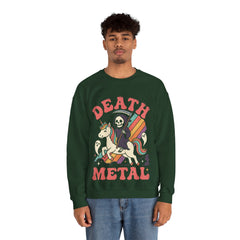Death Metal Is Immortal Funny Grim Reaper Riding Unicorn Crewneck Sweatshirt