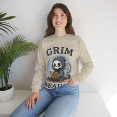 Funny Grim Reader Book Worm Retro Halloween Crewneck Sweatshirt