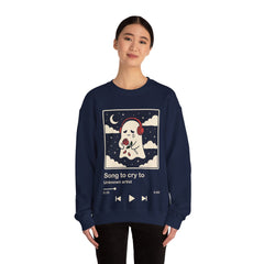 Funny Sad Ghost Song To Cry To Retro Music Player Crewneck Sweatshirt