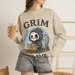 Funny Grim Reader Book Worm Retro Halloween Crewneck Sweatshirt