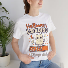 Halloween Loading Please Wait Cute Ghost Cat Purple T-Shirt