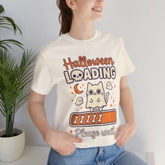 Halloween Loading Please Wait Cute Ghost Cat Purple T-Shirt