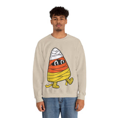 Funny Halloween Candy Corn Mummy Creeping Graphic Crewneck Sweatshirt