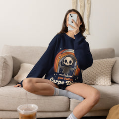 Funny Grim Reaper Carpe Diem Seize The Day Retro Crewneck Sweatshirt