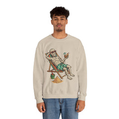 Funny Summer Mummy Relaxing On Beach Chair Halloween Crewneck Sweatshirt
