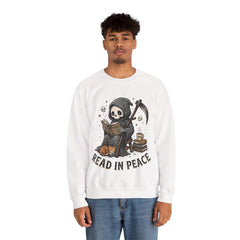 Funny Grim Reaper Read In Peace Book Cat Crewneck Sweatshirt