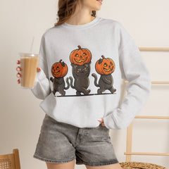 Cute Halloween Black Cats Pumpkin Helmet Crewneck Sweatshirt
