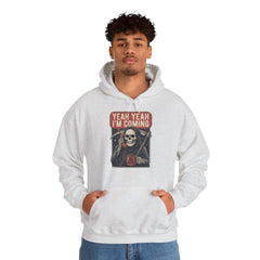 Funny Grim Reaper Yeah Yeah I'm Coming But First Coffee Hoodie