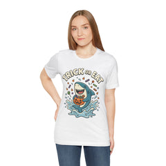 Funny Trick Or Eat Shark Pumpkin Halloween T-Shirt