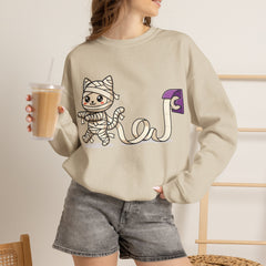 Funny Toilet Paper Mummy Cat Halloween Crewneck Sweatshirt