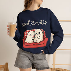 Cute Soul Mates Ghost Red Couch Retro Crewneck Sweatshirt