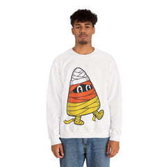 Funny Halloween Candy Corn Mummy Creeping Graphic Crewneck Sweatshirt