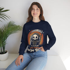 Funny Grim Reaper Carpe Diem Seize The Day Retro Crewneck Sweatshirt