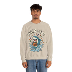 Funny Trick Or Eat Shark Pumpkin Halloween Crewneck Sweatshirt