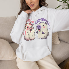 Funny Capyboora and Cow Ghost Retro Halloween Hoodie