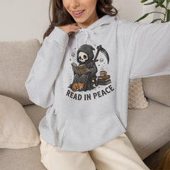 Funny Grim Reaper Read In Peace Book Cat Hoodie