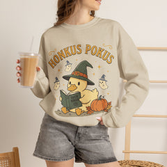 Honkus Pokus Funny Witch Duck Retro Halloween Crewneck Sweatshirt