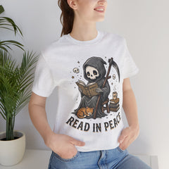 Funny Grim Reaper Read In Peace Book Cat T-Shirt