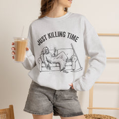 Funny Grim Reaper Just Killing Time Smartphone Crewneck Sweatshirt