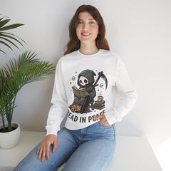 Funny Grim Reaper Read In Peace Book Cat Crewneck Sweatshirt