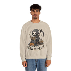 Funny Grim Reaper Read In Peace Book Cat Crewneck Sweatshirt