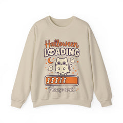 Halloween Loading Please Wait Cute Ghost Cat Purple Crewneck Sweatshirt