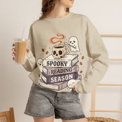 Spooky Reading Season Skull Coffee Mug Retro Crewneck Sweatshirt