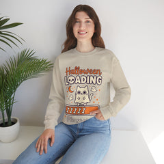 Halloween Loading Please Wait Cute Ghost Cat Purple Crewneck Sweatshirt