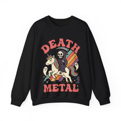 Death Metal Is Immortal Funny Grim Reaper Riding Unicorn Crewneck Sweatshirt