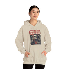 Funny Grim Reaper Yeah Yeah I'm Coming But First Coffee Hoodie