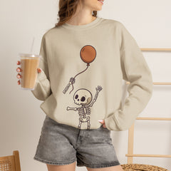 Funny Skeleton Balloon Floating Hand Retro Halloween Crewneck Sweatshirt