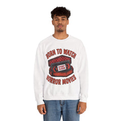 Funny Retro VHS Tape Coffin Born To Watch Horror Movies Crewneck Sweatshirt