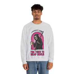 Funny Grim Reaper Too Tired To Reap Souls Coffee Crewneck Sweatshirt