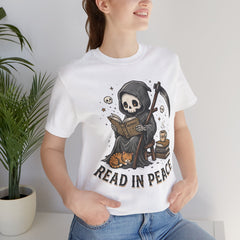 Funny Grim Reaper Read In Peace Book Cat T-Shirt
