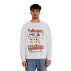 Halloween Loading Please Wait Cute Ghost Cat Purple Crewneck Sweatshirt