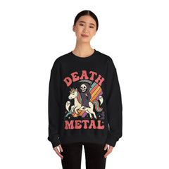 Death Metal Is Immortal Funny Grim Reaper Riding Unicorn Crewneck Sweatshirt