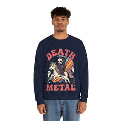 Death Metal Is Immortal Funny Grim Reaper Riding Unicorn Crewneck Sweatshirt