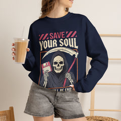 Funny Grim Reaper Floppy Disk Save Your Soul Crewneck Sweatshirt