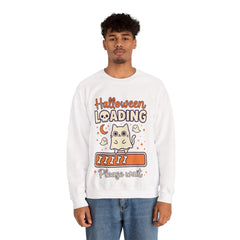 Halloween Loading Please Wait Cute Ghost Cat Purple Crewneck Sweatshirt